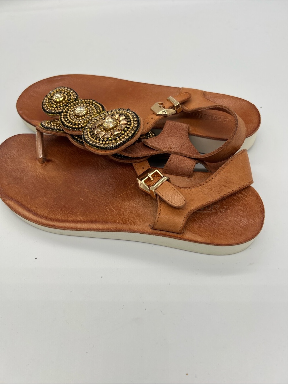 Antelope leather Brown T-Strap Sandal - Women - Picture 4 of 5